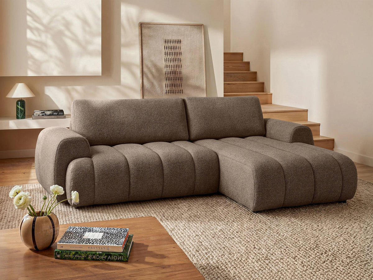 Canapé Bubble d'angle gauche convertible en tissu marron - FRIDORA Image