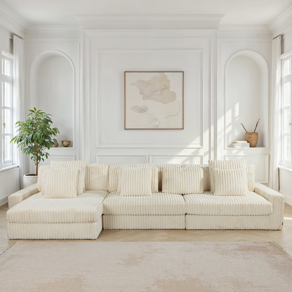 Canapé d’Angle Réversible Beige en Velours Côtelé – Vellia Vito