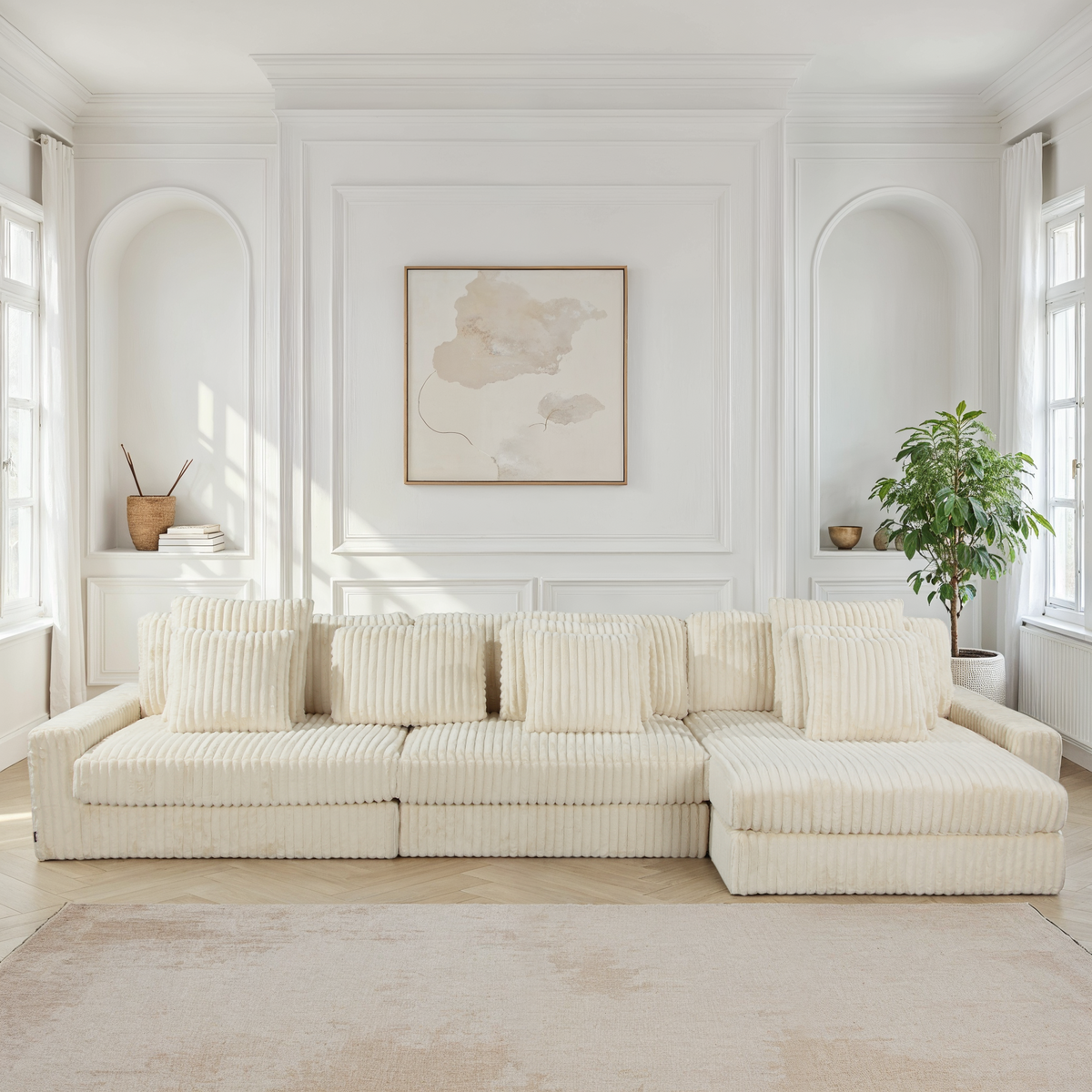 Canapé d’Angle Réversible Beige en Velours Côtelé – Vellia Vito