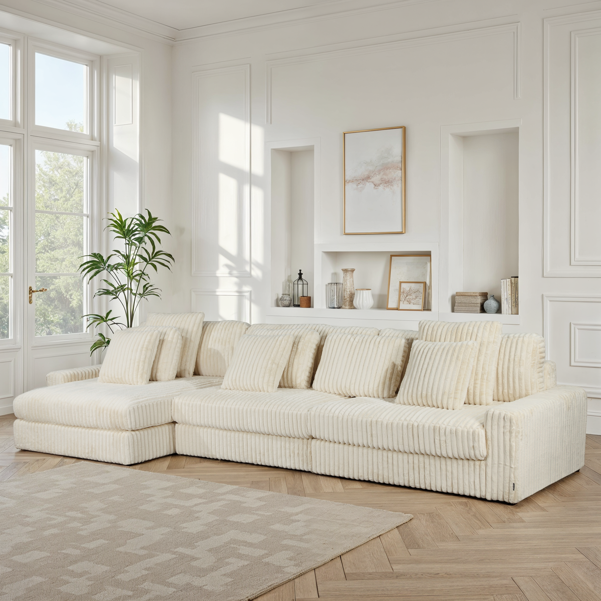 Canapé d’Angle Réversible Beige en Velours Côtelé – Vellia Vito