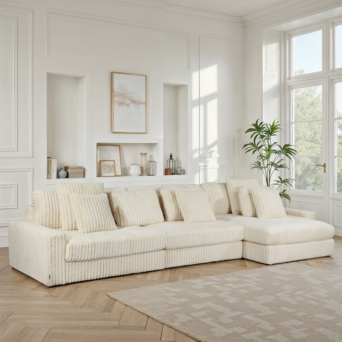 Canapé d’Angle Réversible Beige en Velours Côtelé – Vellia Vito