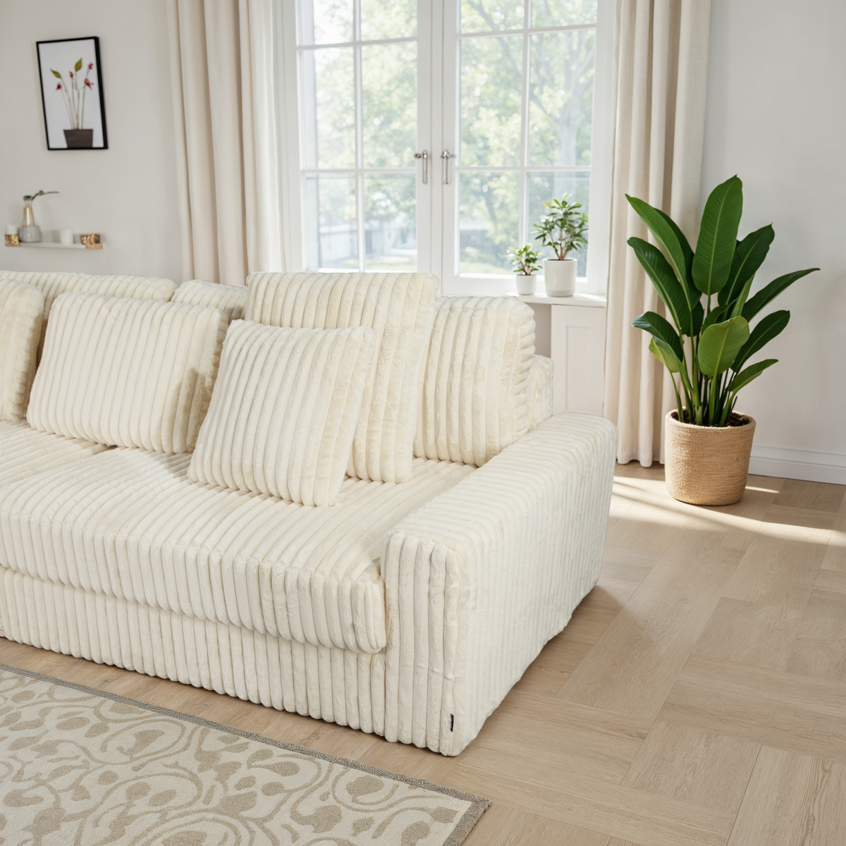 Canapé d’Angle Réversible Beige en Velours Côtelé – Vellia Vito