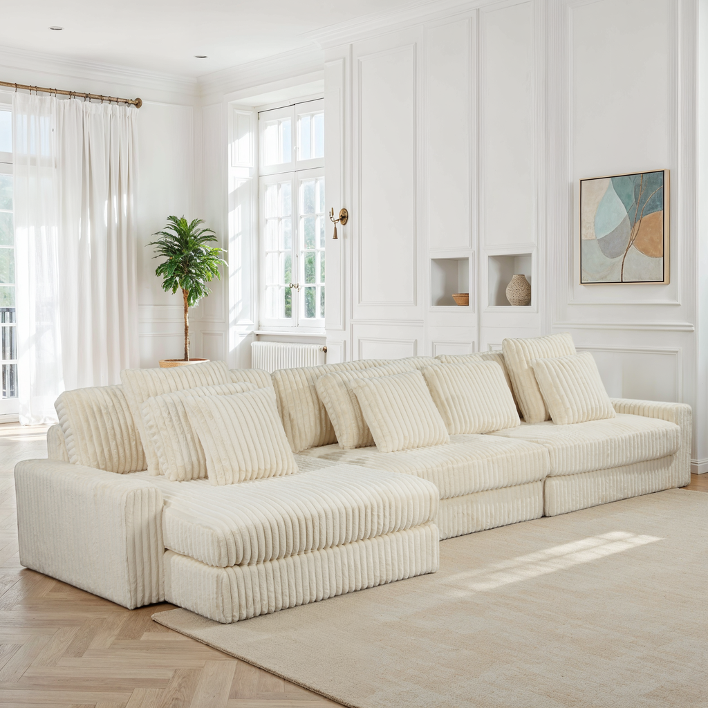 Canapé d’Angle Réversible Beige en Velours Côtelé – Vellia Vito