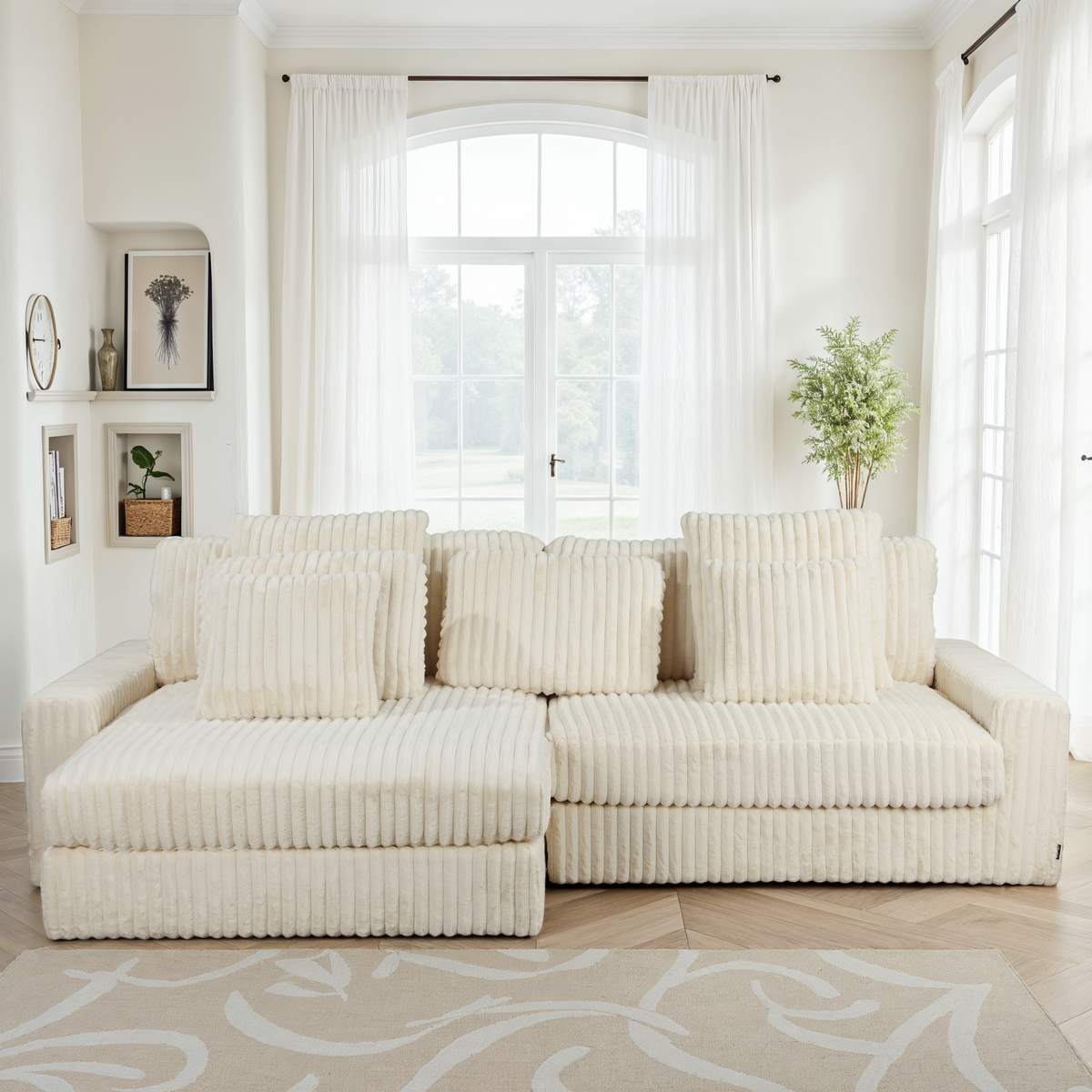 Canapé d’Angle Réversible Beige en Velours Côtelé – Vellia Vito