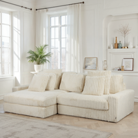 Canapé d’Angle Réversible Beige en Velours Côtelé – Vellia Vito