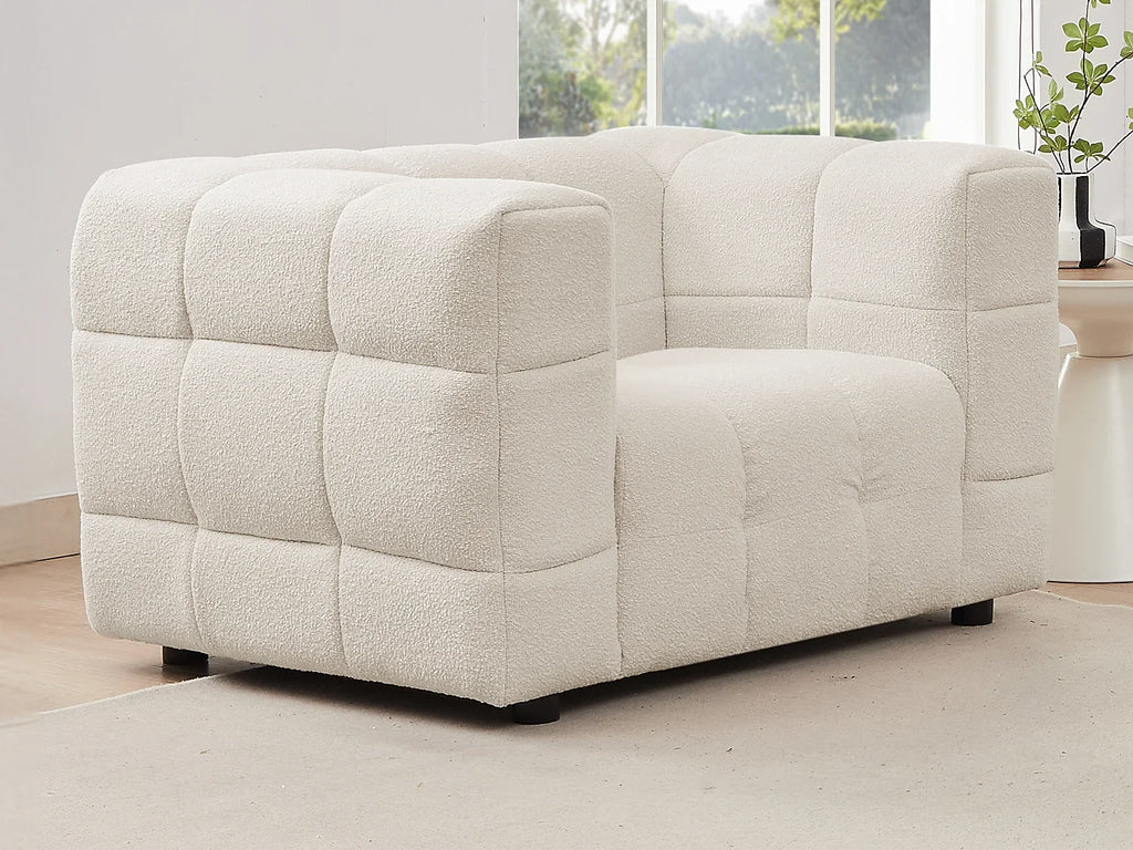 Fauteuil Carré en Tissu Bouclette Ivoire – Nube Oria