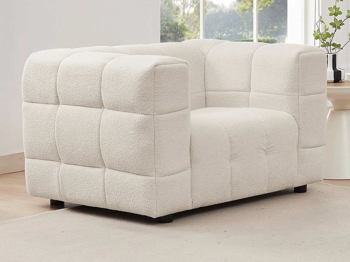 Fauteuil Carré en Tissu Bouclette Ivoire – Nube Oria