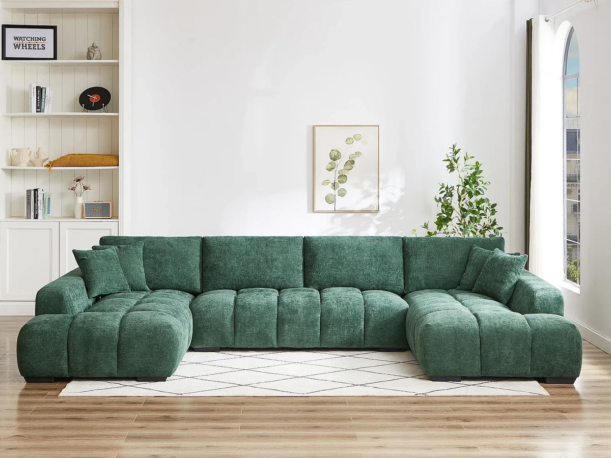 Canapé Panoramique Vert en Tissu Texturé – Nube Sylven