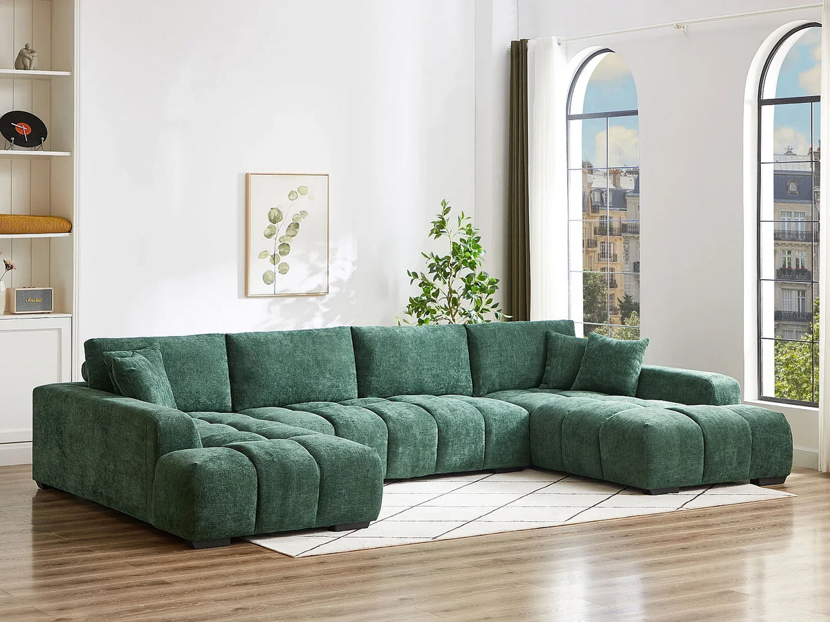Canapé Panoramique Vert en Tissu Texturé – Nube Sylven