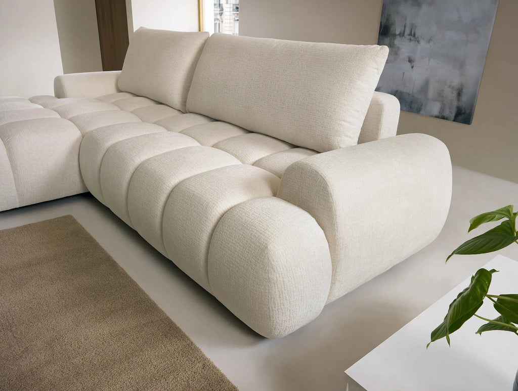 Canapé d’Angle Gauche Convertible Beige avec Rangement – Nube Eren
