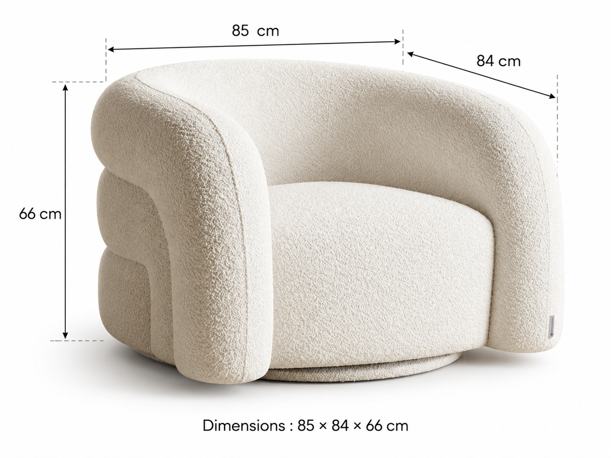 Fauteuil Pivotant en Tissu Bouclette Blanc Ivoire – Vellia Lior