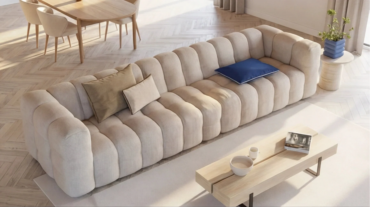 Canapé Nuage 6/7 Places Capitonné Beige Sable – Nube Orsen