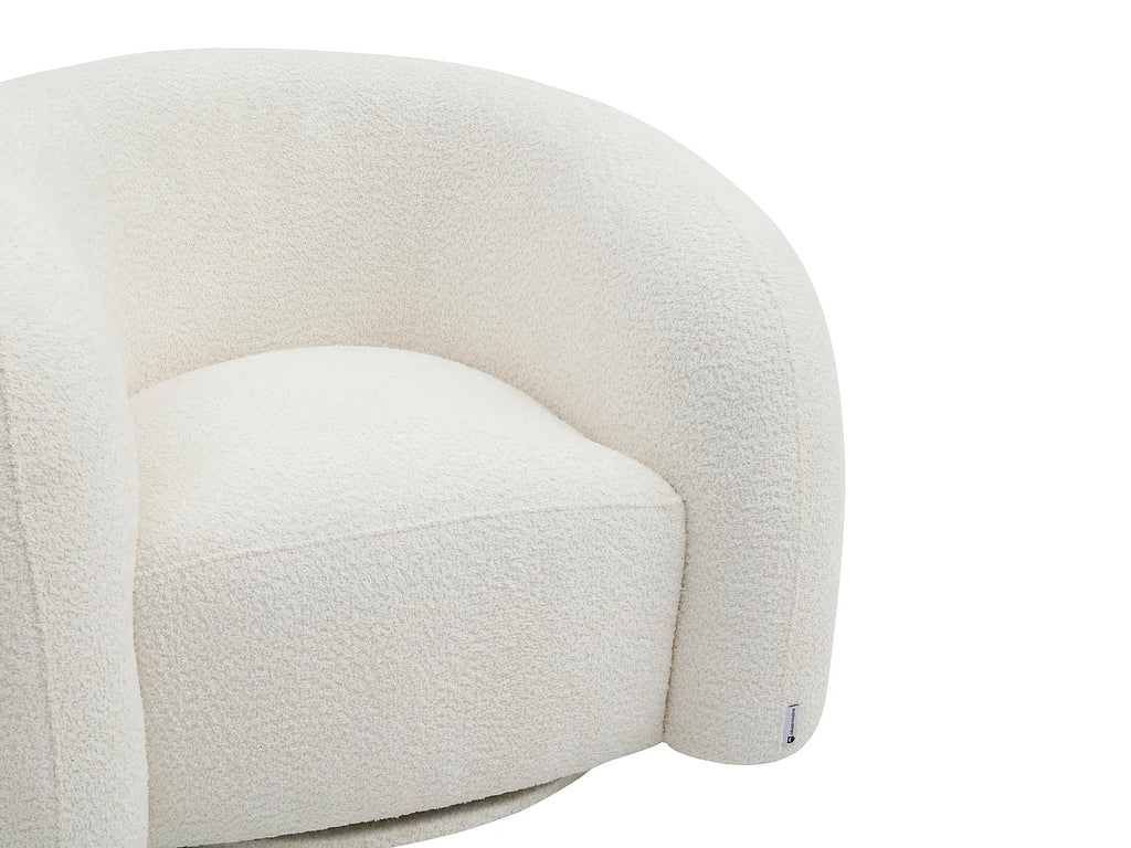 Fauteuil Pivotant en Tissu Bouclette Blanc Ivoire – Vellia Lior