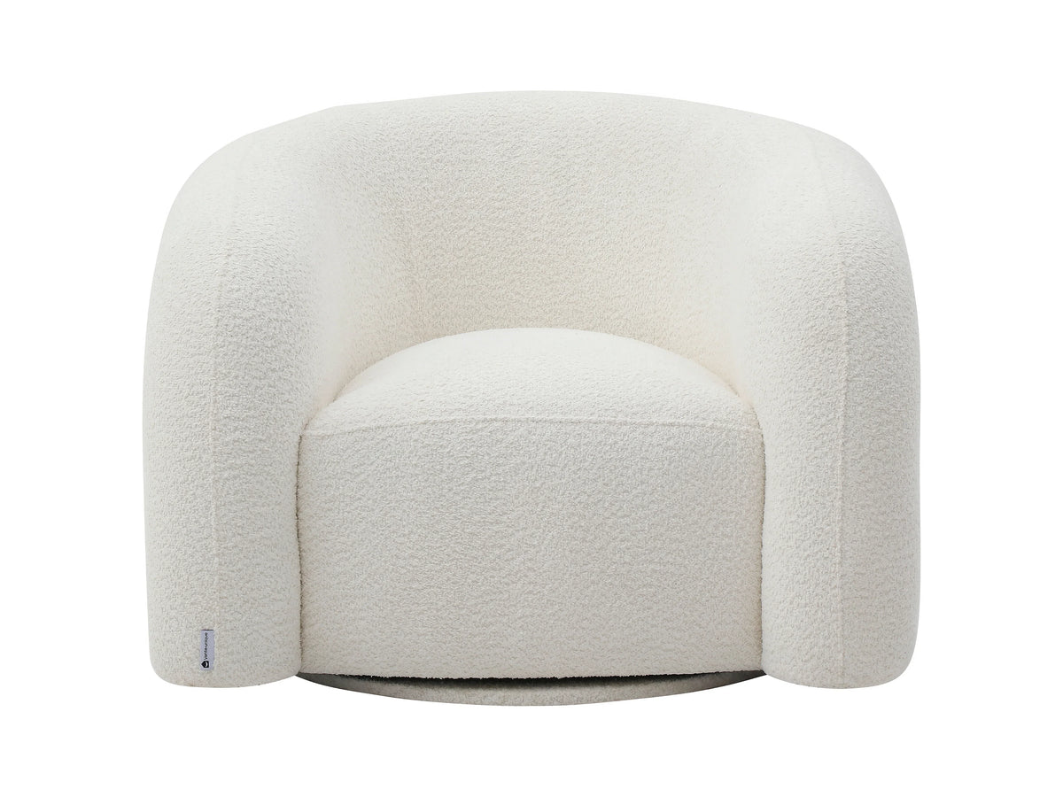 Fauteuil Pivotant en Tissu Bouclette Blanc Ivoire – Vellia Lior