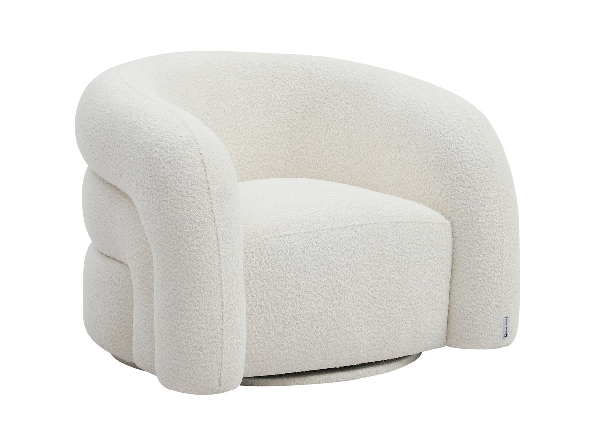 Fauteuil Pivotant en Tissu Bouclette Blanc Ivoire – Vellia Lior