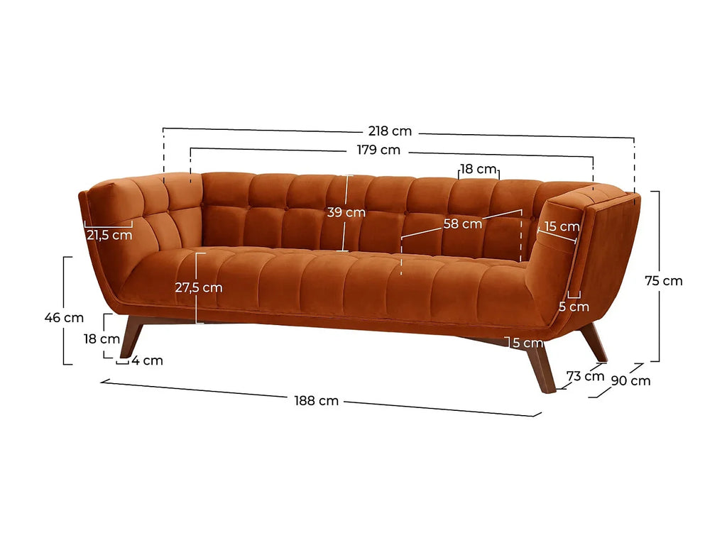 Canapé 3 Places en Velours Terracotta Style Vintage – Mollie Minoa