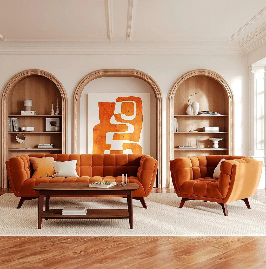 Canapé 3 Places en Velours Terracotta Style Vintage – Mollie Minoa
