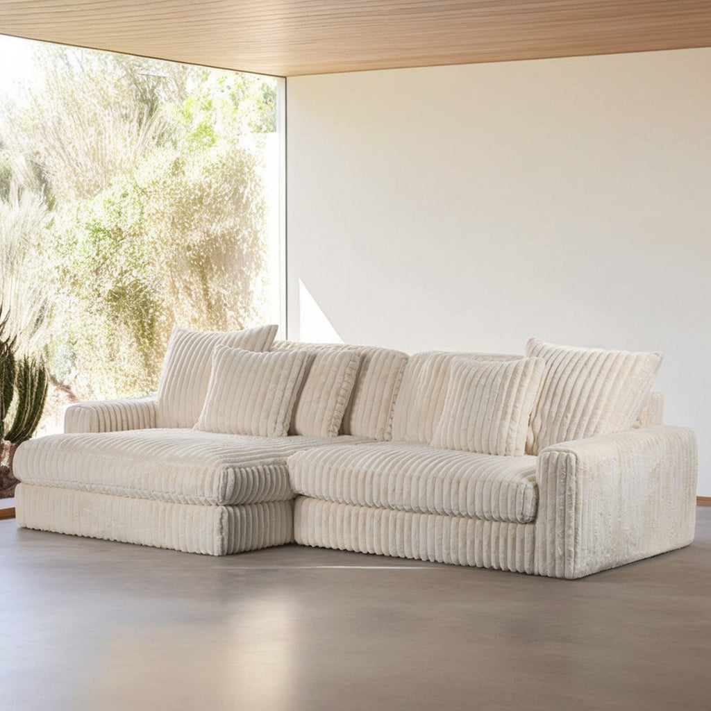 Canapé d’Angle Réversible Beige en Velours Côtelé – Vellia Vito