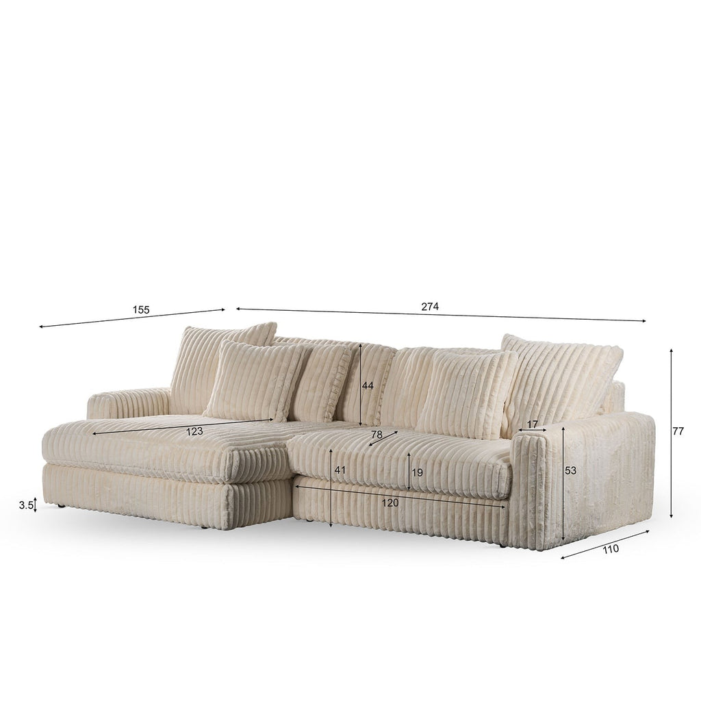 Canapé d’Angle Réversible Beige en Velours Côtelé – Vellia Vito