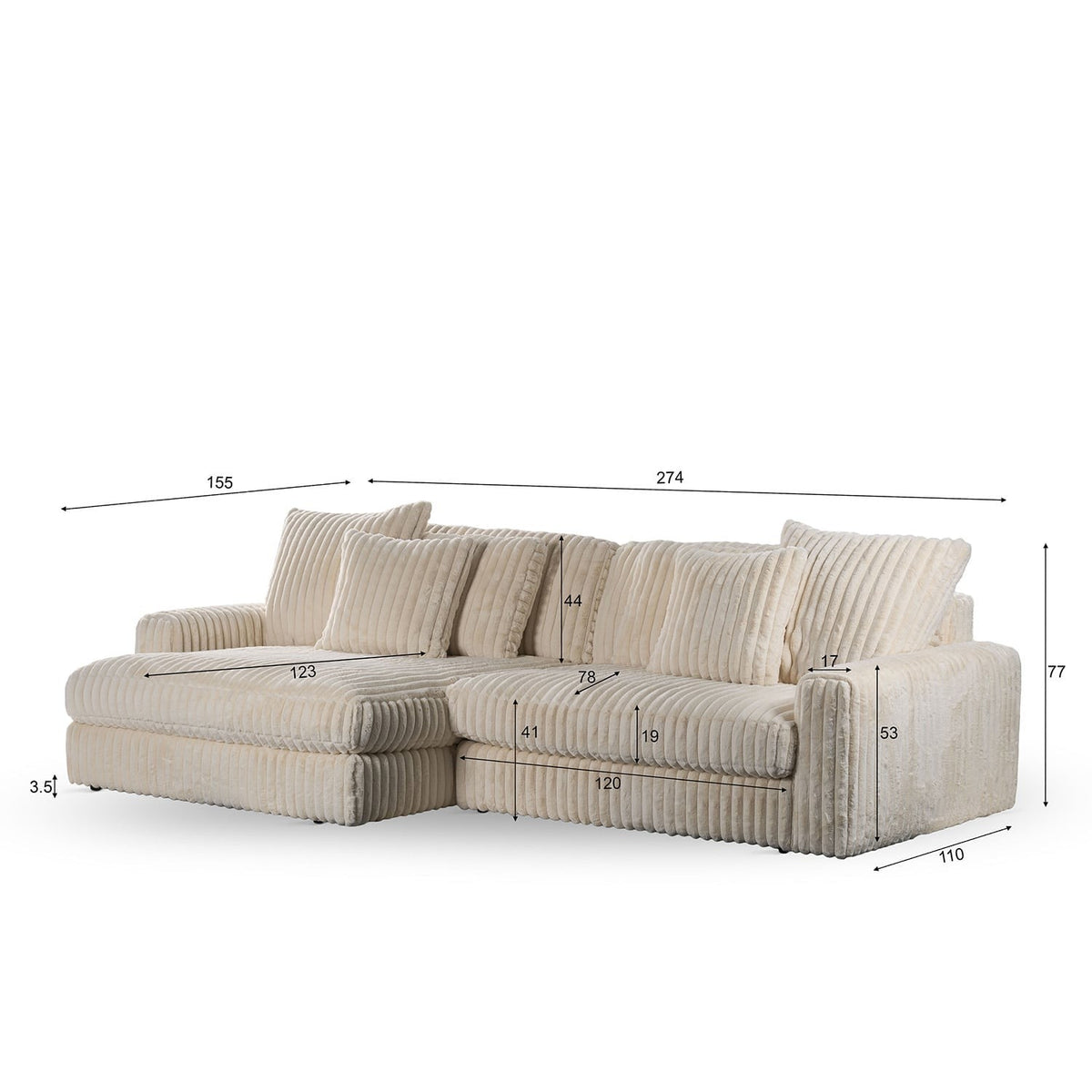 Canapé d’Angle Réversible Beige en Velours Côtelé – Vellia Vito