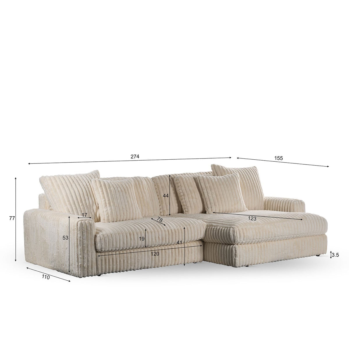 Canapé d’Angle Réversible Beige en Velours Côtelé – Vellia Vito