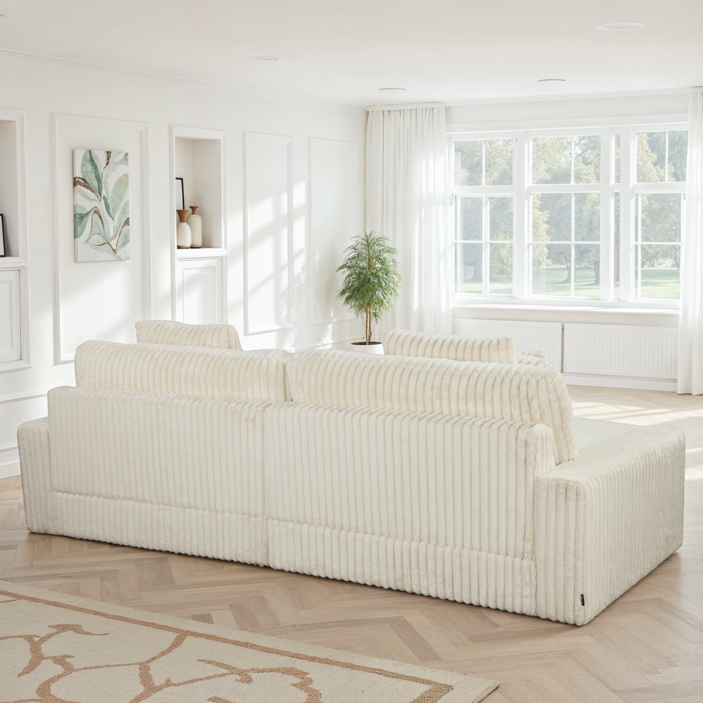 Canapé d’Angle Réversible Beige en Velours Côtelé – Vellia Vito