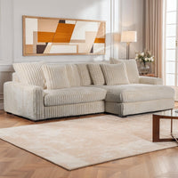 Canapé d’Angle Réversible Beige en Velours Côtelé – Vellia Vito