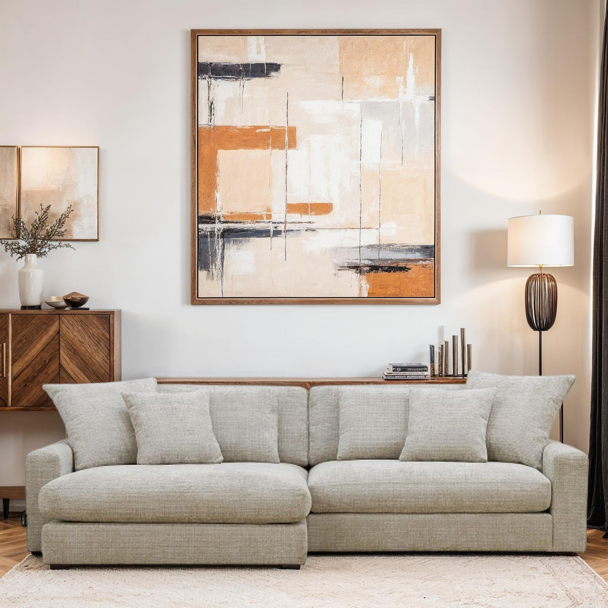 Canapé d’Angle Réversible Beige en Velours Côtelé – Vellia Vito
