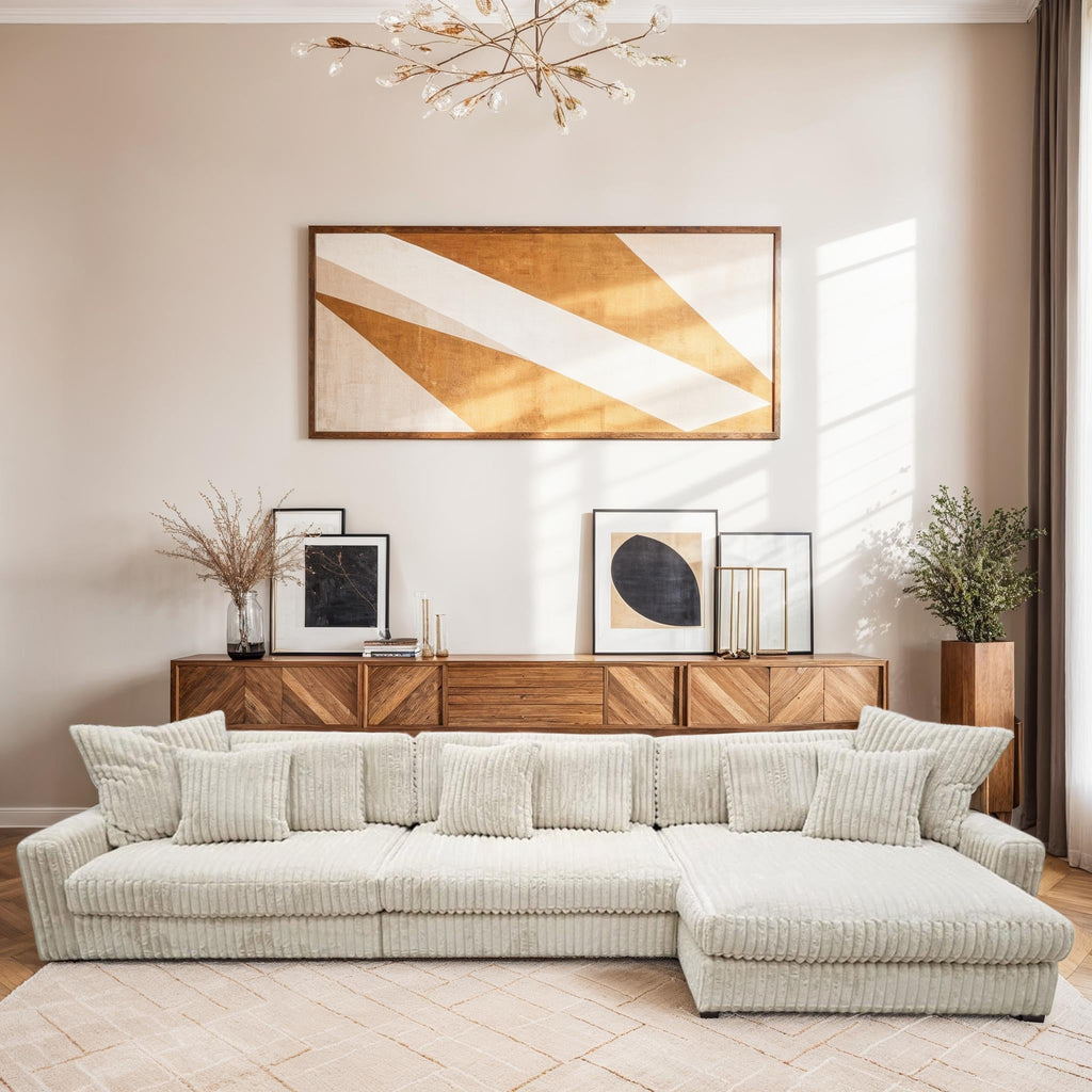 Canapé d’Angle Réversible Beige en Velours Côtelé – Vellia Vito