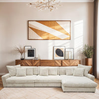 Canapé d’Angle Réversible Beige en Velours Côtelé – Vellia Vito