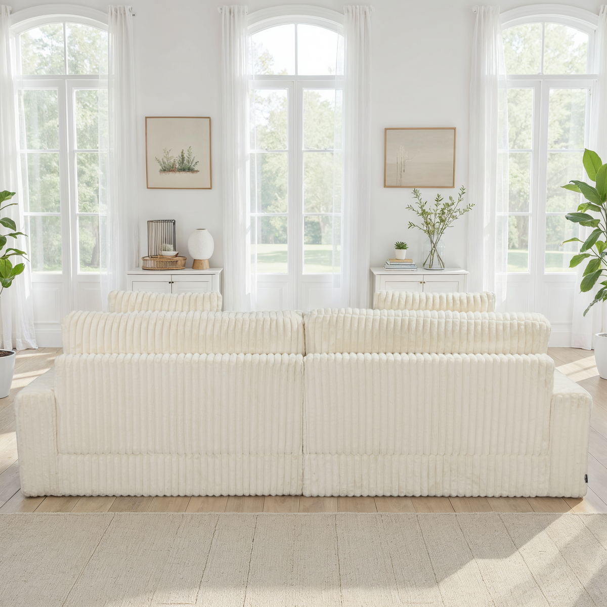 Canapé d’Angle Réversible Beige en Velours Côtelé – Vellia Vito