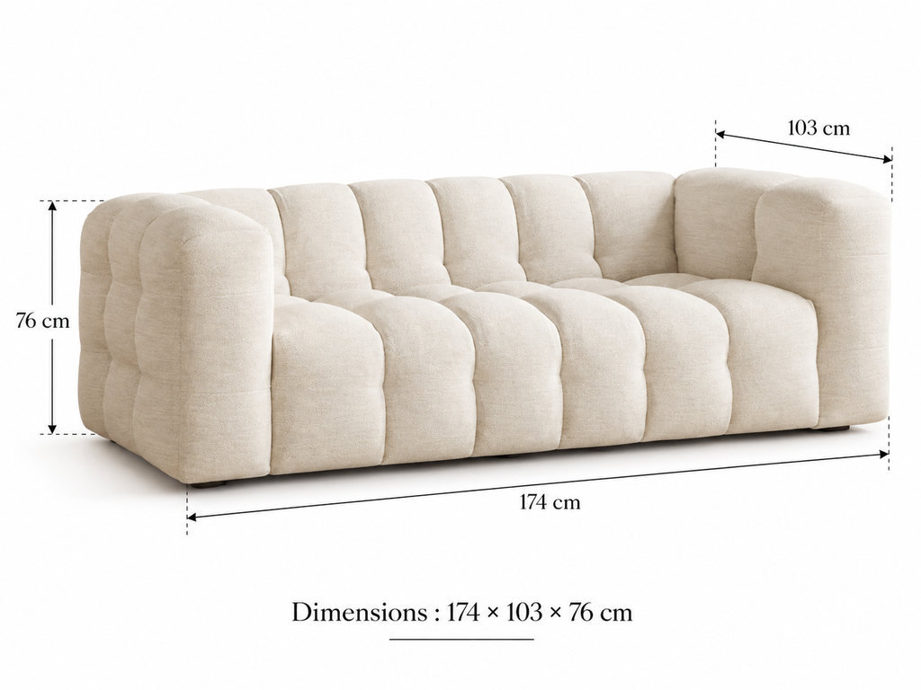 Canapé nuage 2 Places Capitonné Beige Clair – Nube Elio