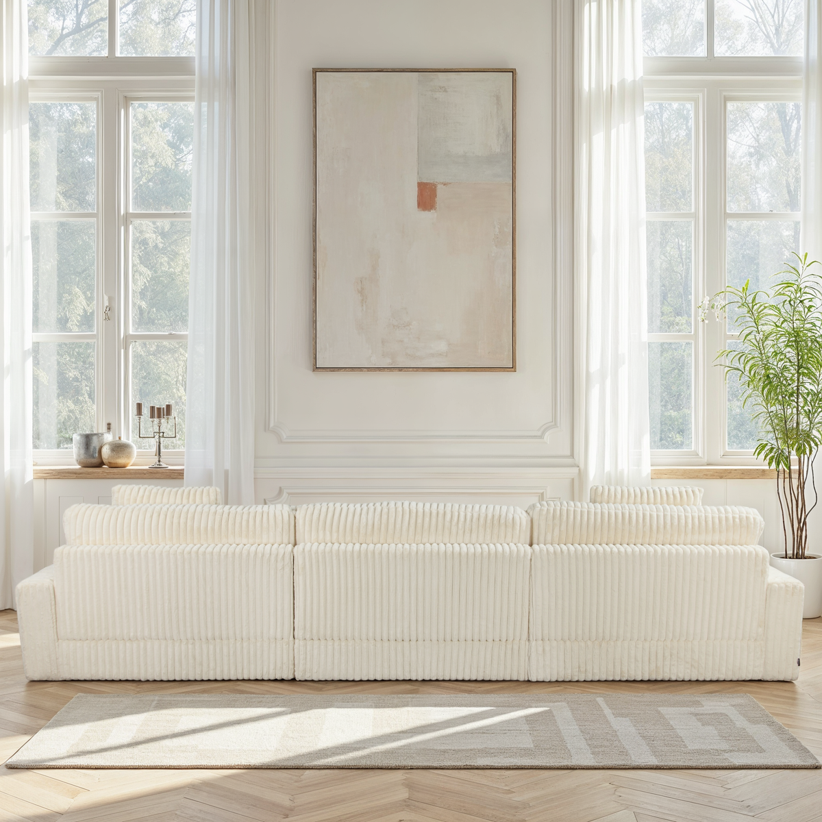 Canapé d’Angle Réversible Beige en Velours Côtelé – Vellia Vito