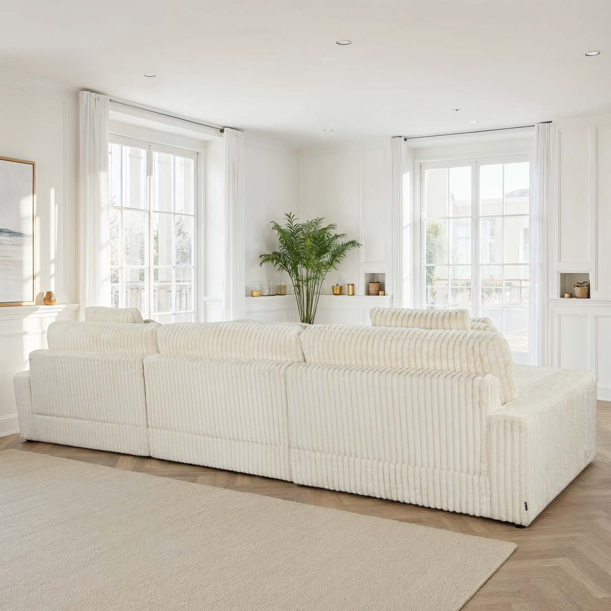 Canapé d’Angle Réversible Beige en Velours Côtelé – Vellia Vito
