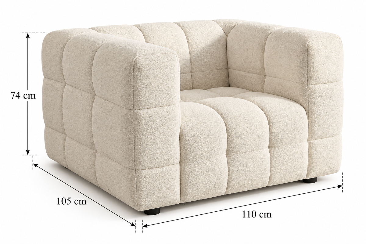 Fauteuil Carré en Tissu Bouclette Ivoire – Nube Oria