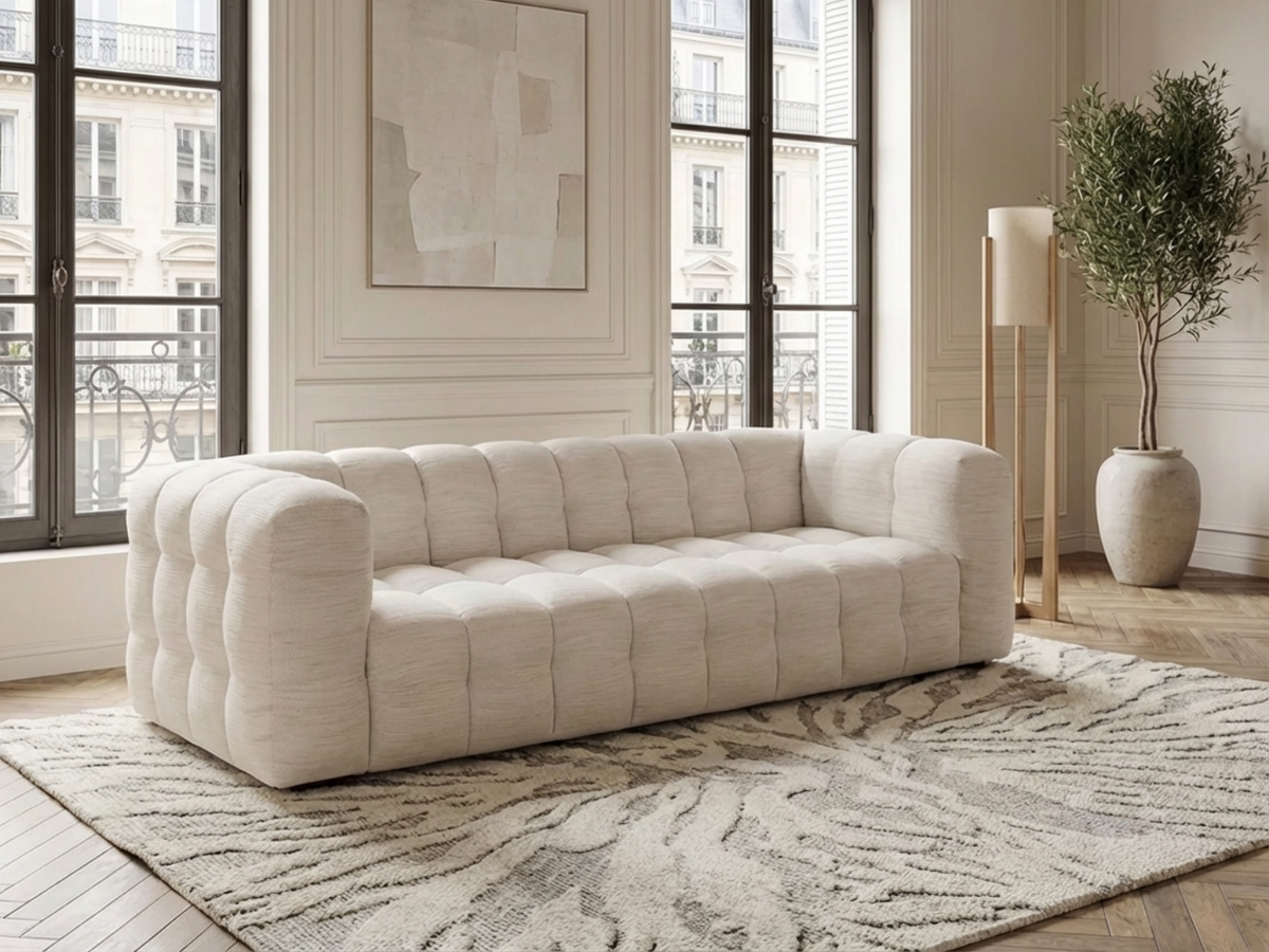 Canapé Bubble Capitonné à 3 places beige sable - LILO