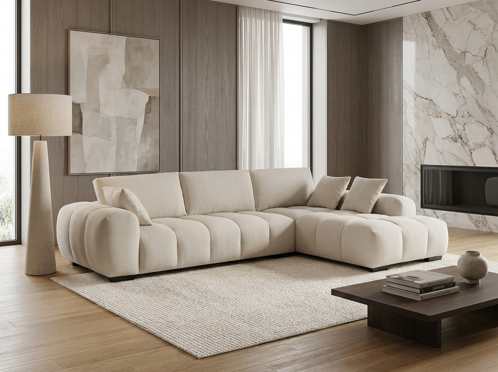 Canapé d’Angle Gauche Beige 4/5 Places – Nube Milano