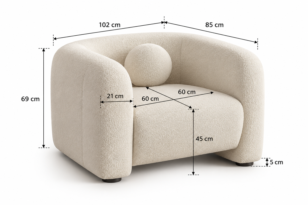 Fauteuil Bouclette Blanc Ivoire au Design Arrondi – Vellia Orven
