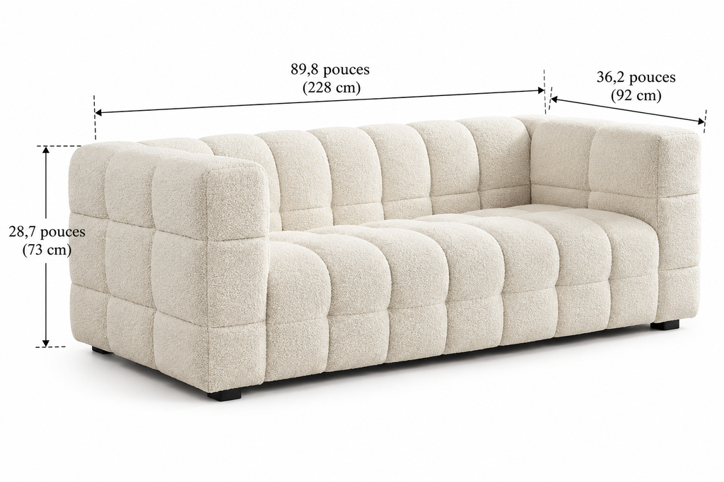 Canapé Nuage 2 Places en Tissu Bouclette Ivoire – Nube Liora
