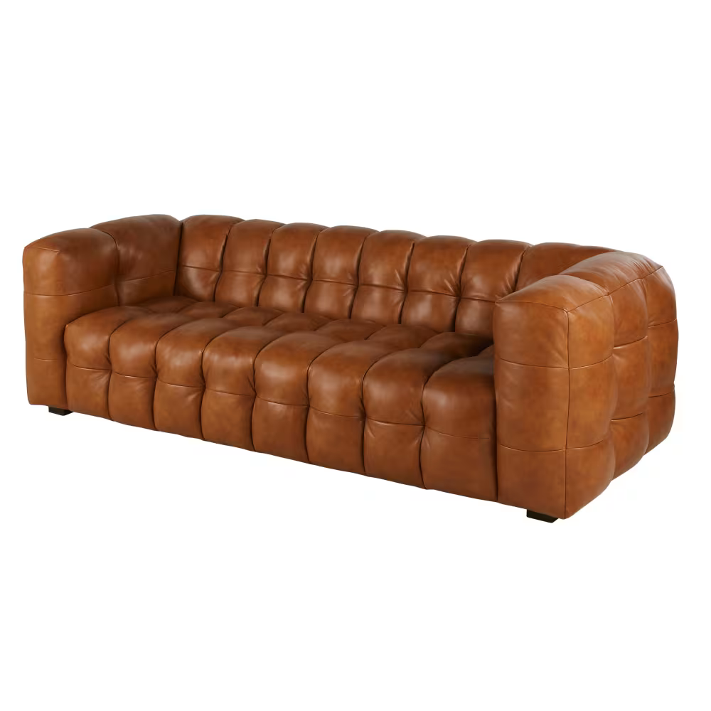 Canapé 4 Places en Cuir Cognac Capitonné – Nube Cassian