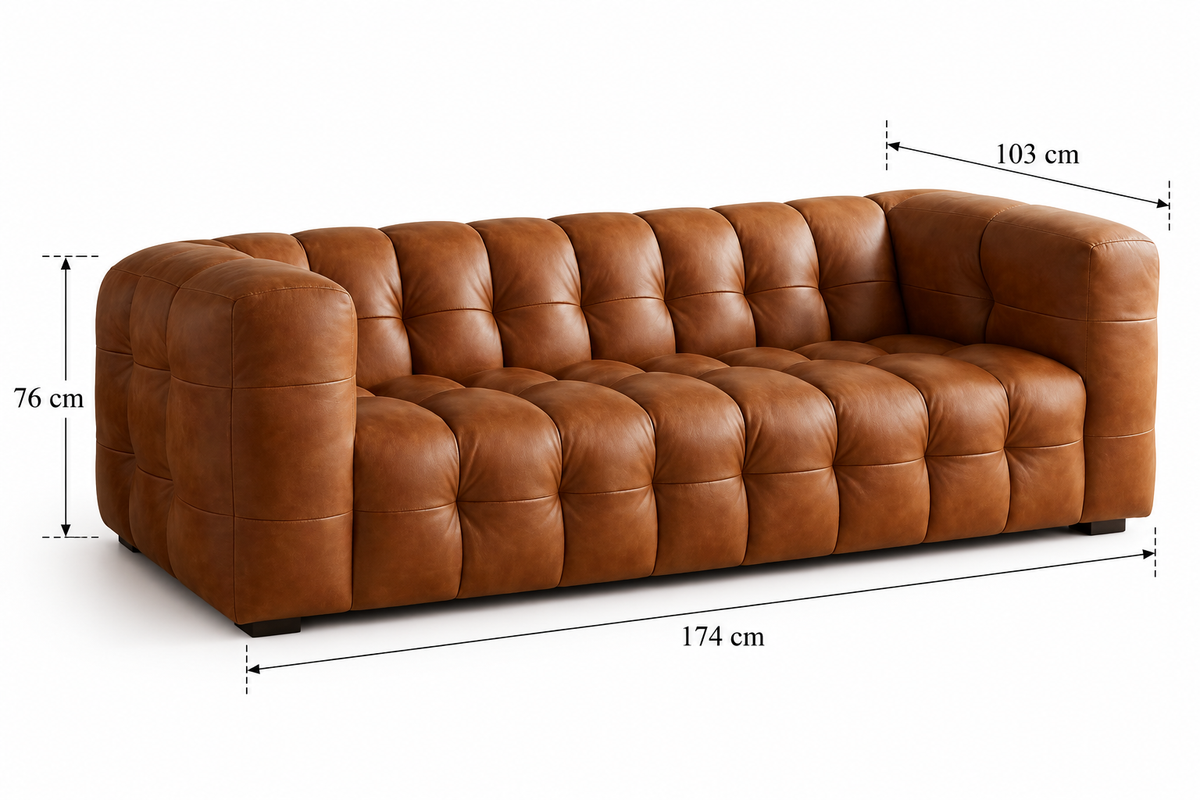 Canapé 4 Places en Cuir Cognac Capitonné – Nube Cassian