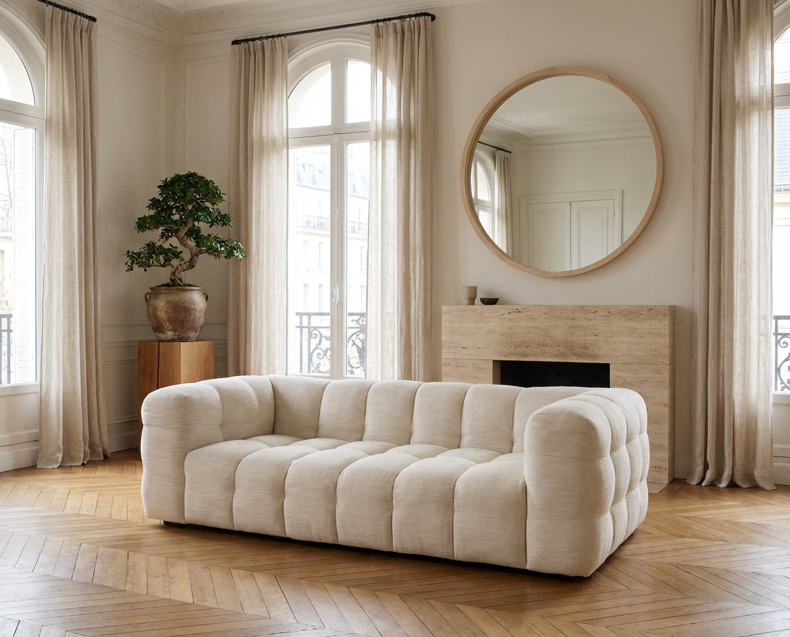 Canapé nuage 2 Places Capitonné Beige Clair – Nube Elio