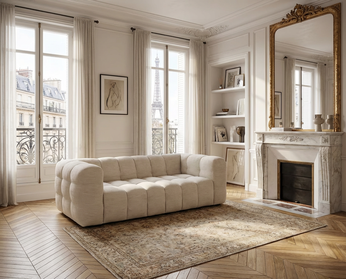 Canapé nuage 2 Places Capitonné Beige Clair – Nube Elio