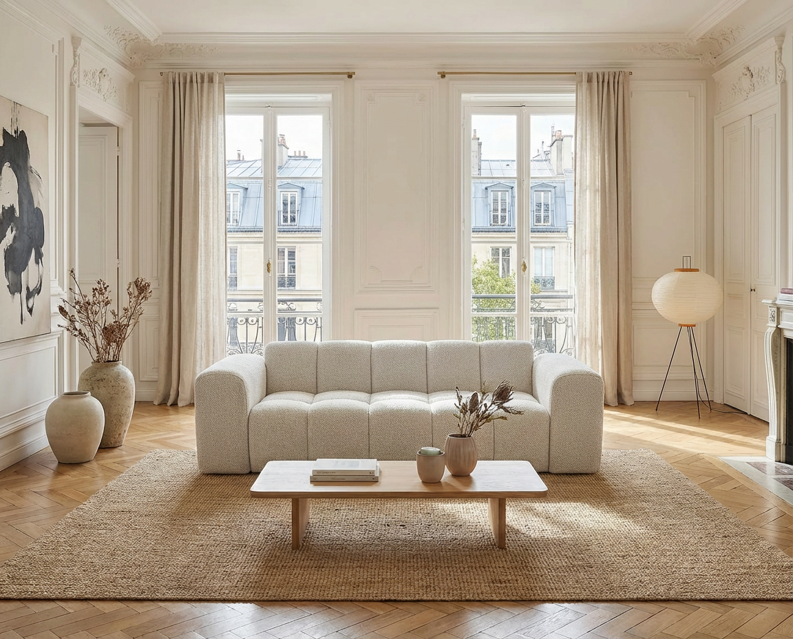 Canapé 3 Places Beige Capitonné au Design Matelassé – Nube Célian