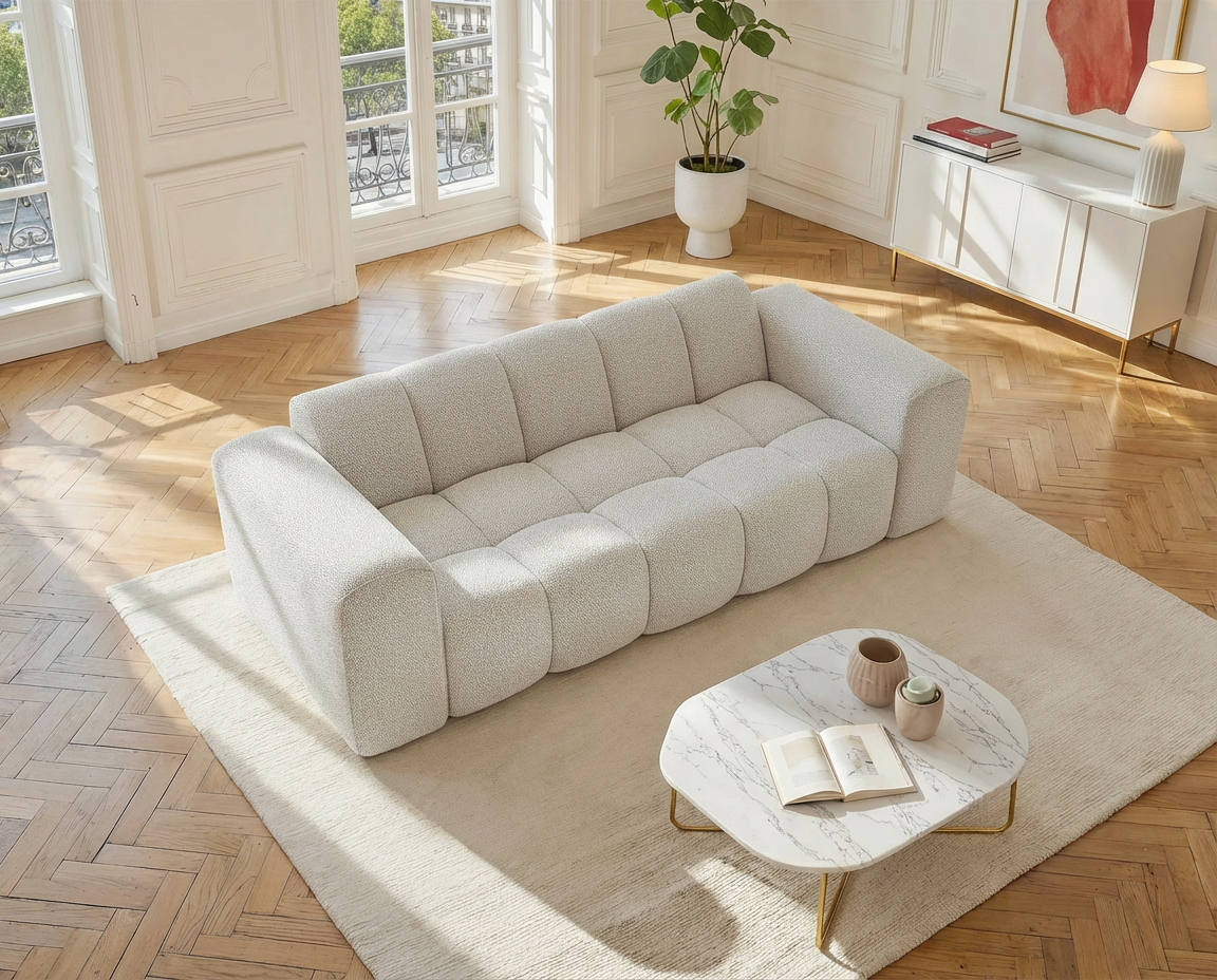 Canapé 3 Places Beige Capitonné au Design Matelassé – Nube Célian