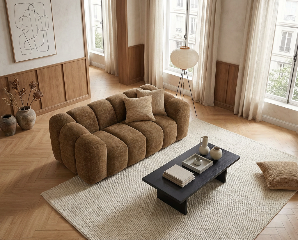 Canapé Nuage 2 Places Marron en Tissu Texturé – Nube Soren