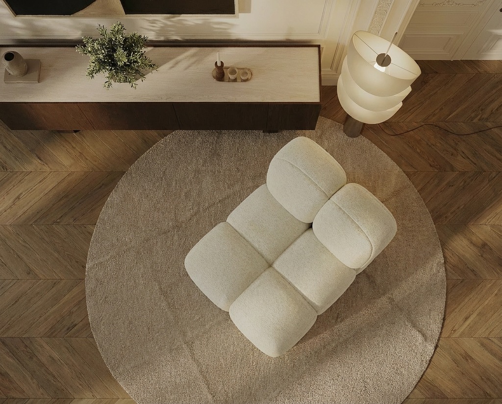 Fauteuil Crème en Tissu Texturé Style Japandi – Nube Néro