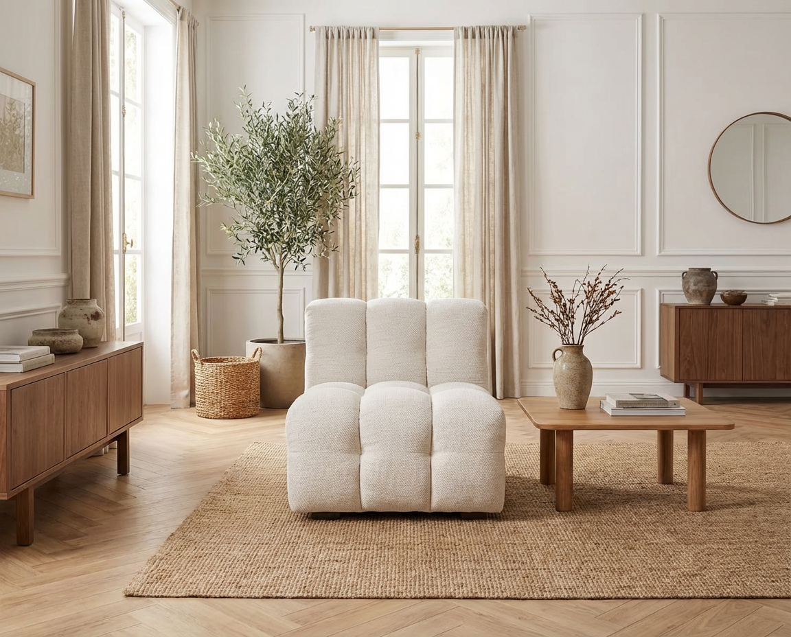 Chauffeuse Modulable Beige Sable Capitonnée – Nube Elya