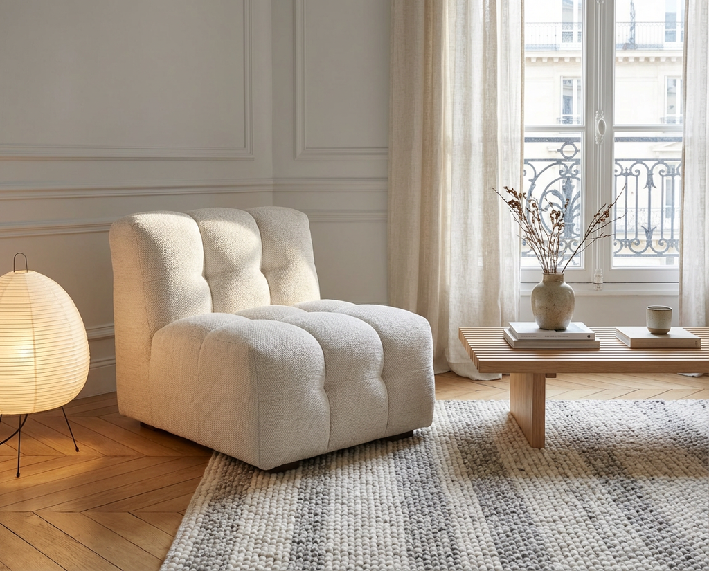 Chauffeuse Modulable Beige Sable Capitonnée – Nube Elya