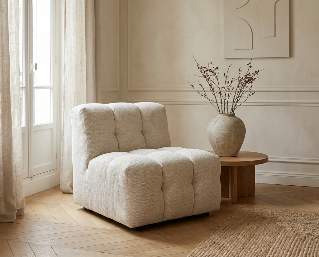 Chauffeuse Modulable Beige Sable Capitonnée – Nube Elya